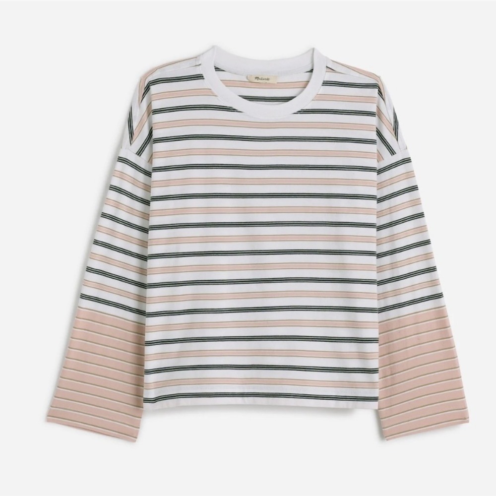 Madewell Long Sleeve Tee White Pink Striped Preppy Casual Women Size S